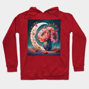 Watercolor flowers with crescent moon Hoodie